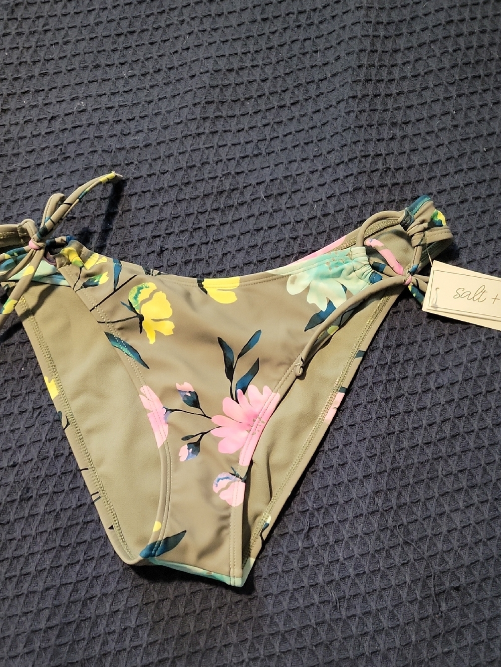 Salt + Cove Sage Floral Tie-Side Bikini Bottom with Pink and Yellow Accents
